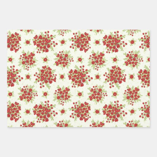 Rode bloemen bloemenbron inpakpapier vel (Voorkant 2)