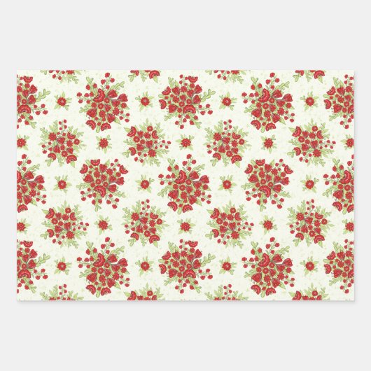 Rode bloemen bloemenbron inpakpapier vel (Voorkant)