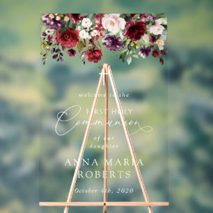 Rode Bloemen, Boho, Eerste Heilige Communie Welkom Acryl Bord