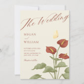  rode bloemen botanische bruiloft kaart (Voorkant)