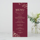 Rode Bloemen Bourgogne bruiloft Menu (Staand voorkant)