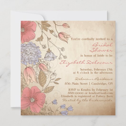 Rode Bloemen Bridal Shower Kaart (Voorkant)