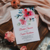 Rode Bloemen Bruids Douche Uitnodiging