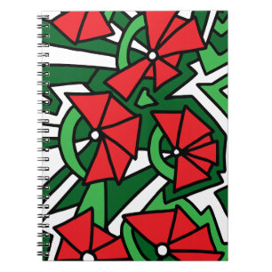Rode bloemen Doodle Art Notitieboek