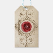 Rode bloemen en beige Ornament Cadeaulabel (Achterkant)