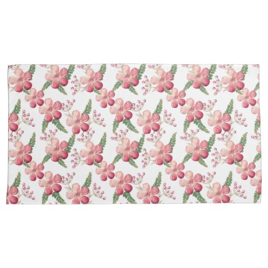 Rode bloemen en bessen met groene bladeren kussensloop (Voorkant-Rechts)