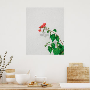 Rode bloemen en groene bladeren minimalistische bo poster