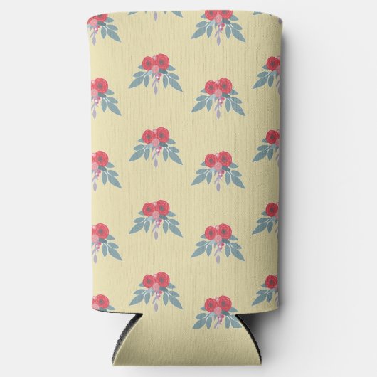 Rode bloemen en groene bladeren op bruin (Voorkant)