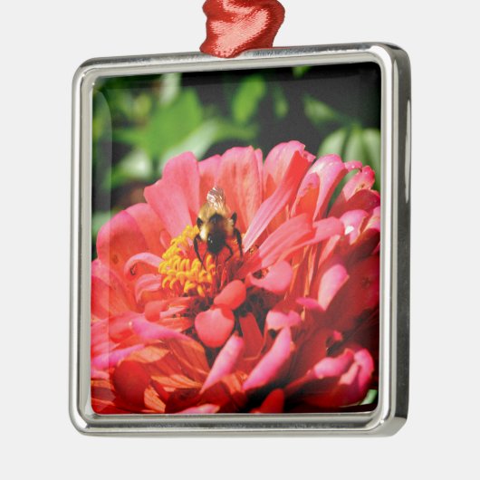 rode bloemen en honingbij metalen ornament (Links)