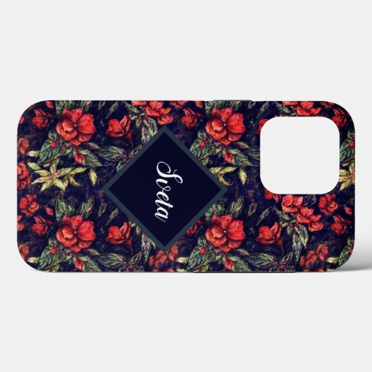 Rode Bloemen en Jouw naam Case-Mate iPhone Case (Achterkant (horizontaal))