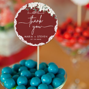 Rode bloemen en kant moslim bruiloft ronde sticker