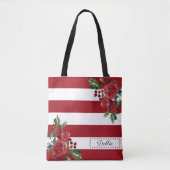 rode bloemen en strips-Canvas tas (Voorkant)