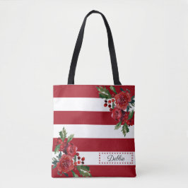  rode bloemen en strips-Canvas tas