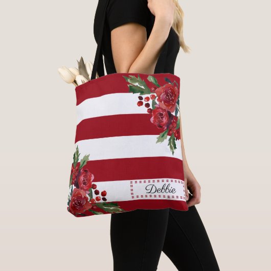  rode bloemen en strips-Canvas tas (Dichtbij)