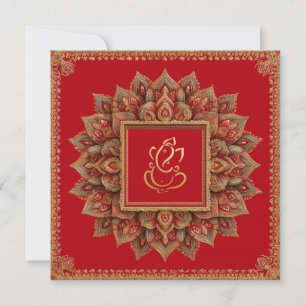 Rode Bloemen Etnische Ganesh Indiase bruiloft Kaart