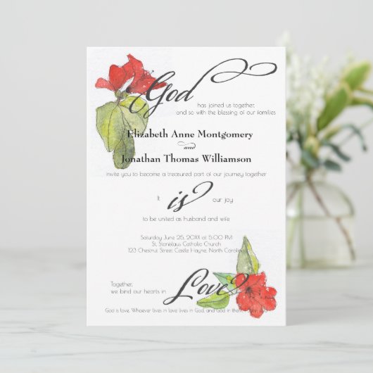 Rode bloemen God is een liefdeshuwelijk Kaart (Staand voorkant)