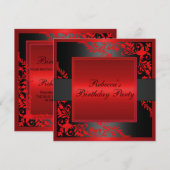 Rode Bloemen Grens Verjaardag Uitnodiging (Voorkant / Achterkant)