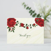 Rode bloemen groene bladeren bedankkaart (Staand voorkant)