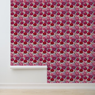 Rode Bloemen Grote Print Behang