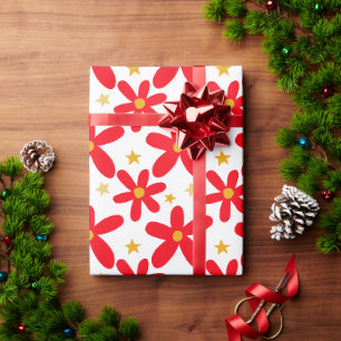 Rode Bloemen Hand-Drawn Christmas Feestdagen Set v Cadeaupapier