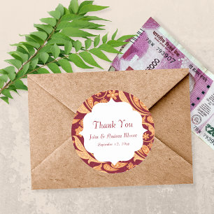 Rode Bloemen Henna Trouwgunst Ronde Sticker