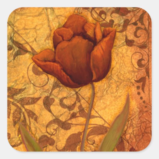 Rode bloemen II Vierkante Sticker (Voorkant)