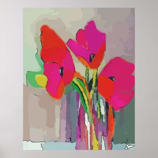 Rode bloemen in de pot poster (Voorkant)