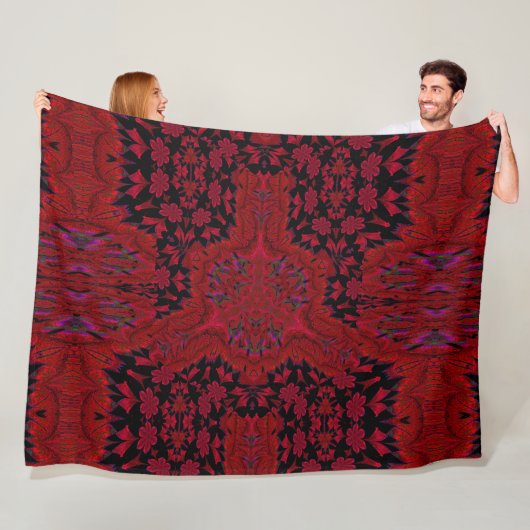 Rode bloemen in de tuin 3 fleece deken (In situ)