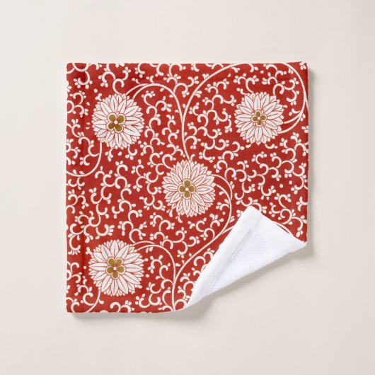 Rode Bloemen Levendig  Klassiek Patroon Bad Handdoek (Wasdoekje)