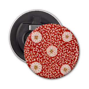 Rode Bloemen Levendig  Klassiek Patroon Button Flesopener