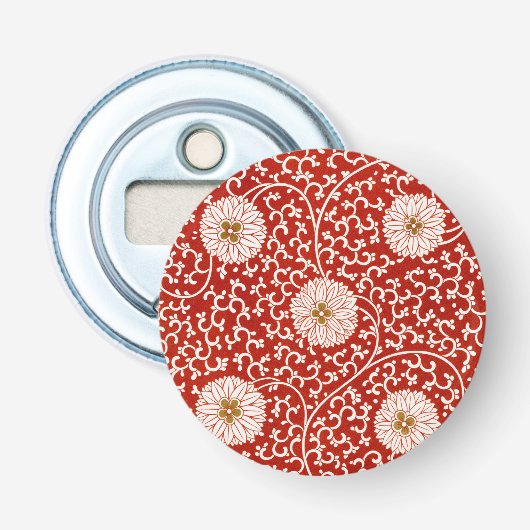 Rode Bloemen Levendig  Klassiek Patroon Button Flesopener (Voorkant)