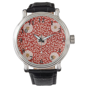 Rode Bloemen Levendig Klassiek Patroon Horloge