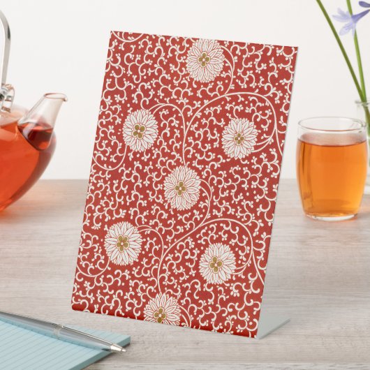 Rode Bloemen Levendig Klassiek Patroon Reclamebord Met Voetstuk (Insitu)