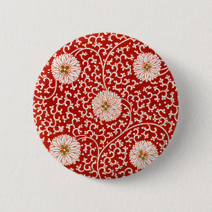 Rode Bloemen Levendig  Klassiek Patroon Ronde Button 5,7 Cm