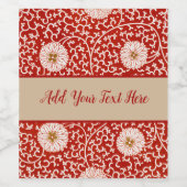 Rode Bloemen Levendig Klassiek Patroon Wijn Etiket (Enkel label)