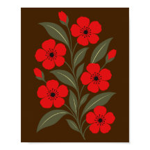 Rode bloemen met olijfgroene bladeren
