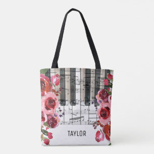 rode bloemen muzieknoten piano draagtas