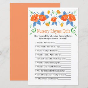 Rode bloemen Nursery Rhyme Quiz baby shower game