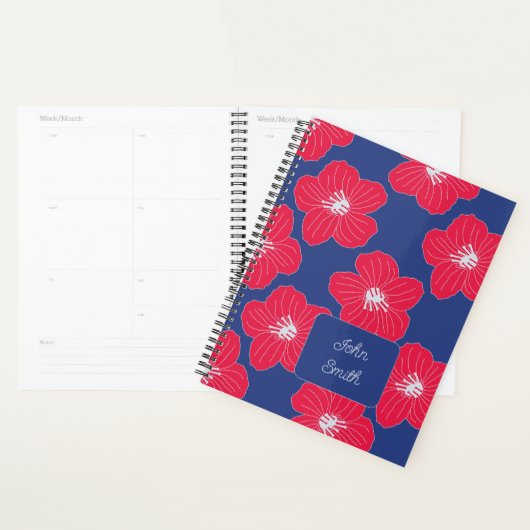 Rode bloemen op Blue_ Floral Pattern Script Planner (Display)
