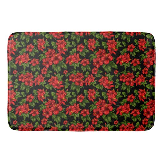 Rode bloemen op de zwarte achtergrond badmat (Voorkant)