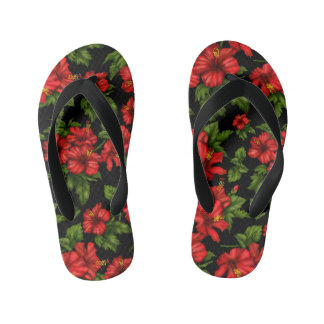 Rode bloemen op de zwarte achtergrond kinder teenslippers
