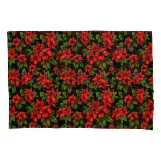 Rode bloemen op de zwarte achtergrond kussensloop (Voorkant-Links)