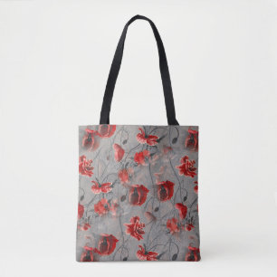 Rode bloemen op donkergrijs, rode papaver draagtas