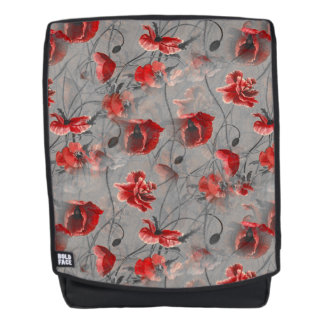 Rode bloemen op donkergrijs, rode papaver rugtassen