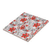 Rode bloemen op een witte, zwarte achtergrond. tegeltje (Zijkant)