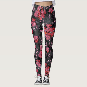 Rode bloemen op een zwart-grijze achtergrond. leggings