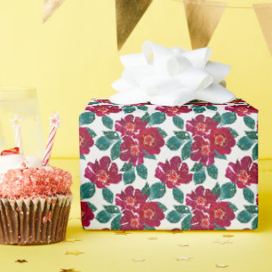 Rode bloemen op wit. cadeaupapier