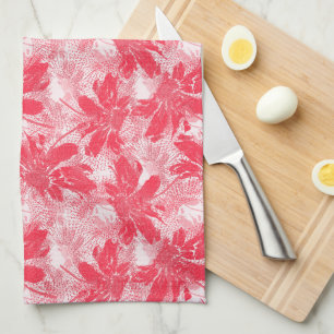 Rode bloemen op wit. theedoek