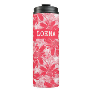 Rode bloemen op wit. thermosbeker