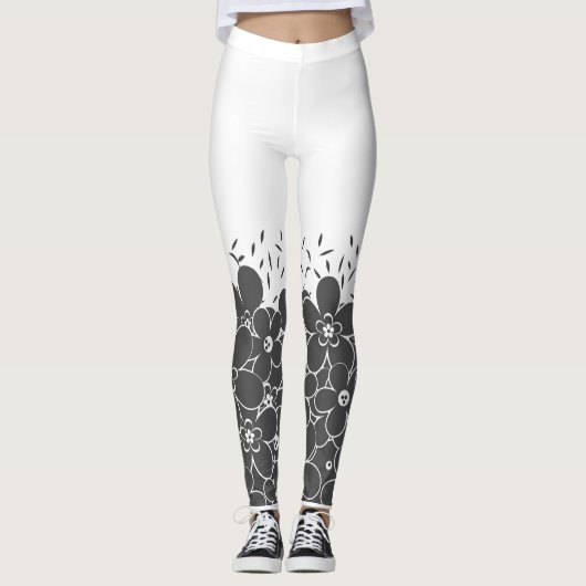Rode bloemen op witte leggings (Voorkant)